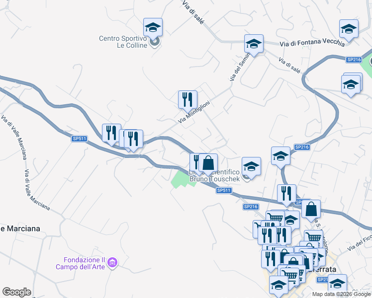 map of restaurants, bars, coffee shops, grocery stores, and more near 12 Via Montiglioni in Grottaferrata