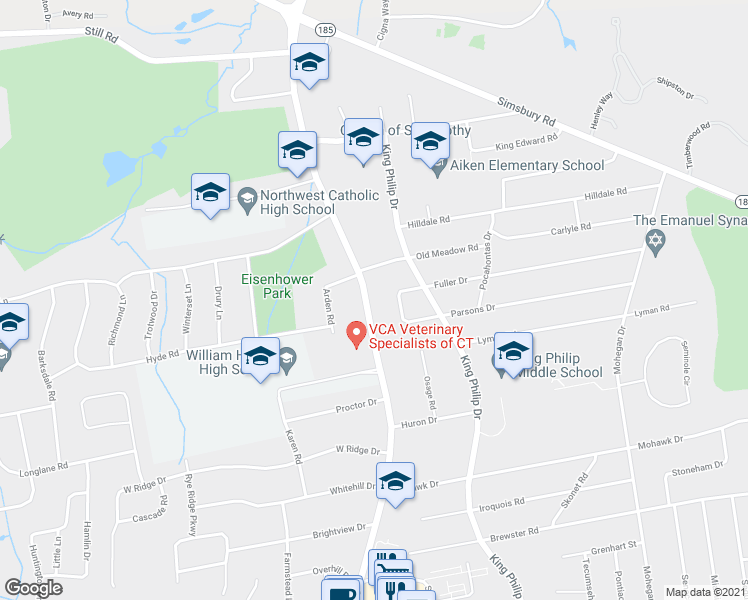 map of restaurants, bars, coffee shops, grocery stores, and more near 1040 North Main Street in West Hartford