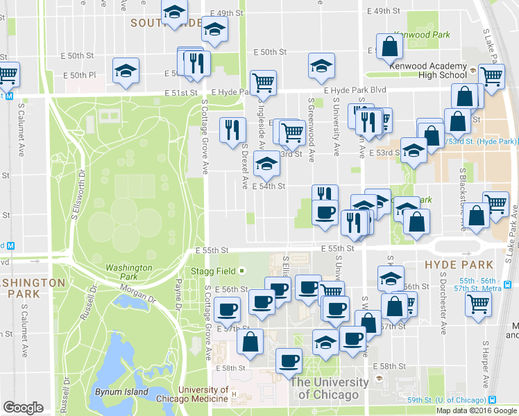 map of restaurants, bars, coffee shops, grocery stores, and more near in Chicago