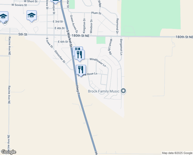 map of restaurants, bars, coffee shops, grocery stores, and more near 206 Prairie Rose Lane in Solon