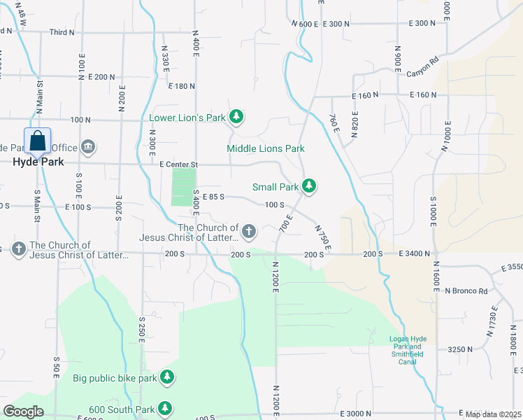 map of restaurants, bars, coffee shops, grocery stores, and more near 600 East 100 South in Hyde Park