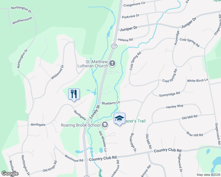 map of restaurants, bars, coffee shops, grocery stores, and more near 246 Lovely Street in Avon