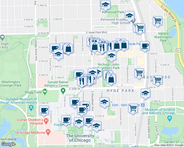 map of restaurants, bars, coffee shops, grocery stores, and more near in Chicago