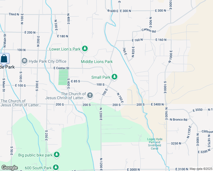 map of restaurants, bars, coffee shops, grocery stores, and more near 520 East 100 South in Hyde Park