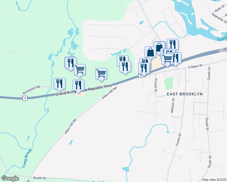 map of restaurants, bars, coffee shops, grocery stores, and more near 16 Allen Hill Road in Brooklyn