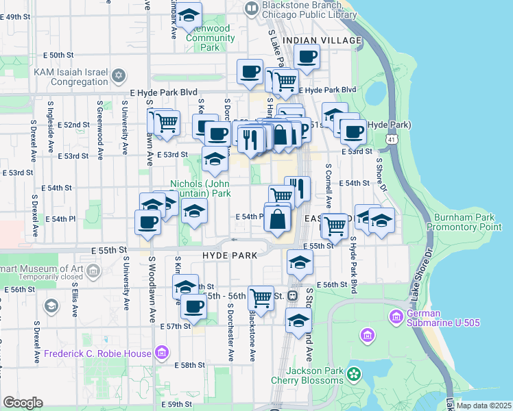 map of restaurants, bars, coffee shops, grocery stores, and more near in Chicago