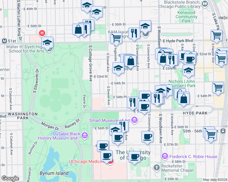map of restaurants, bars, coffee shops, grocery stores, and more near in Chicago