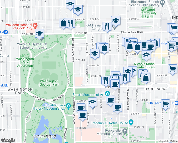 map of restaurants, bars, coffee shops, grocery stores, and more near in Chicago