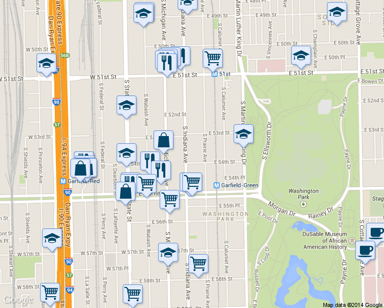 map of restaurants, bars, coffee shops, grocery stores, and more near in Chicago
