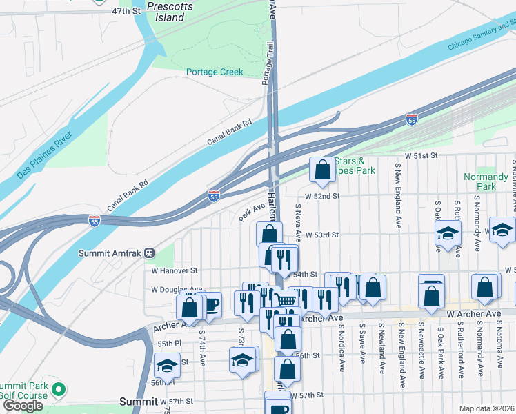 map of restaurants, bars, coffee shops, grocery stores, and more near 1204 Park Avenue in Summit