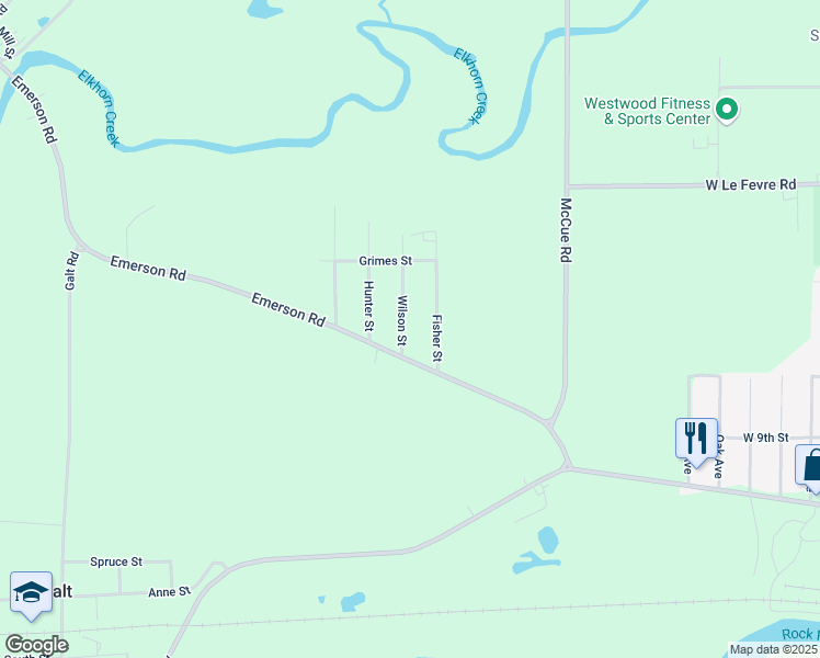 map of restaurants, bars, coffee shops, grocery stores, and more near 1305 Fisher Street in Sterling