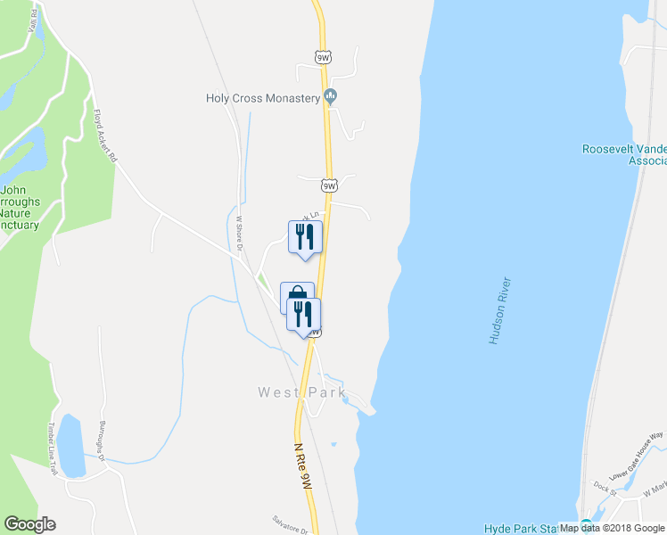 map of restaurants, bars, coffee shops, grocery stores, and more near 1723 North Route 9W in Hyde Park