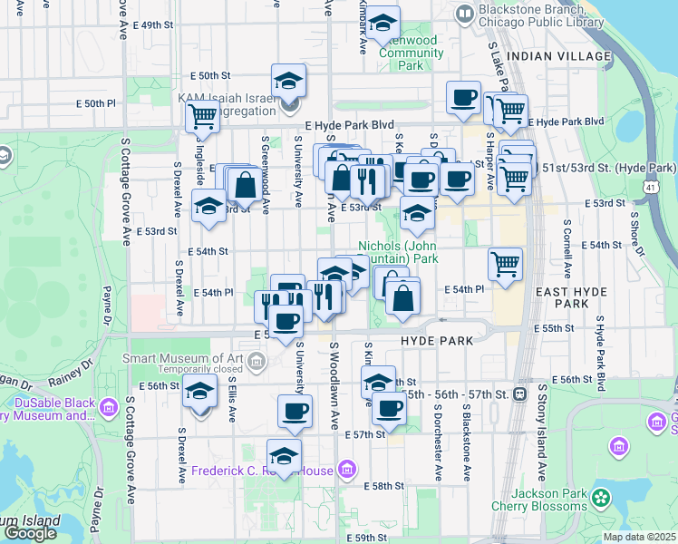 map of restaurants, bars, coffee shops, grocery stores, and more near in Chicago