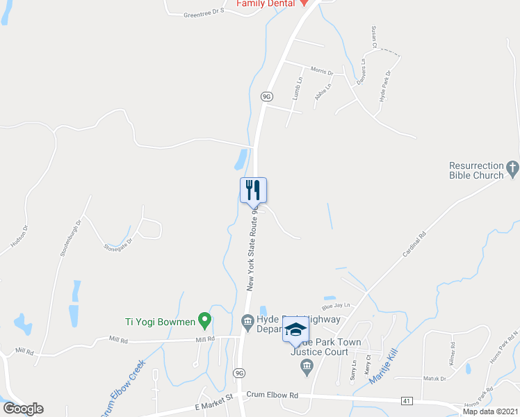 map of restaurants, bars, coffee shops, grocery stores, and more near 1230 Route 9G in Hyde Park