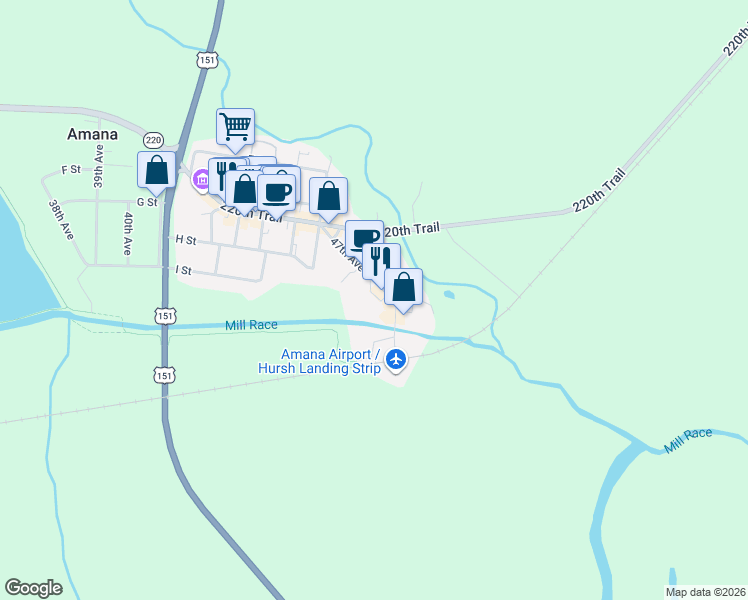 map of restaurants, bars, coffee shops, grocery stores, and more near 741 47th Ave in Amana
