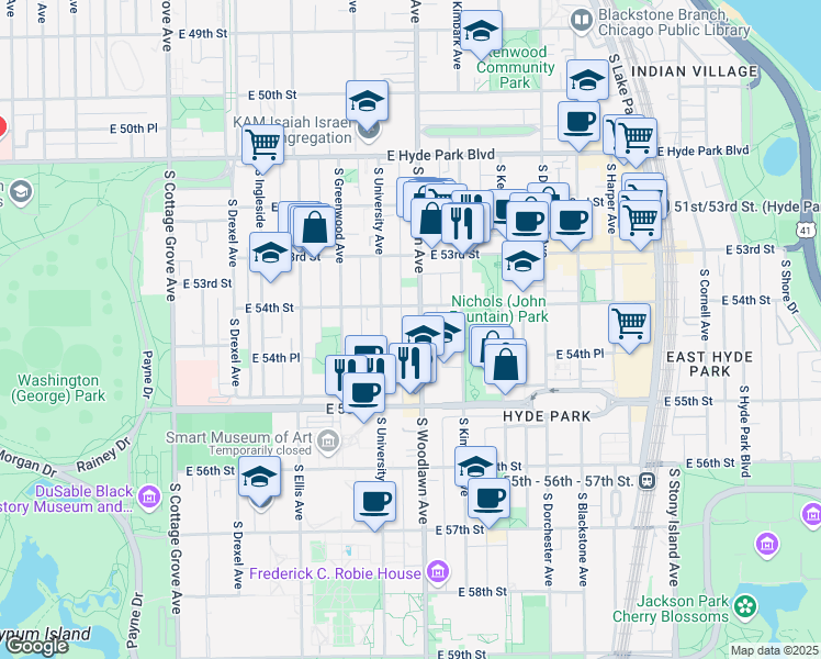 map of restaurants, bars, coffee shops, grocery stores, and more near in Chicago