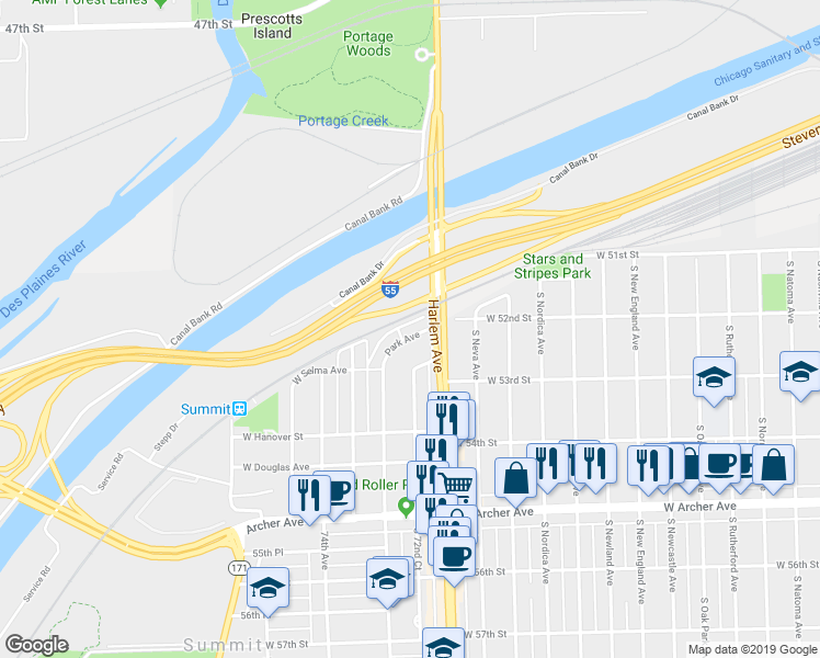map of restaurants, bars, coffee shops, grocery stores, and more near 1204 Park Avenue in Summit