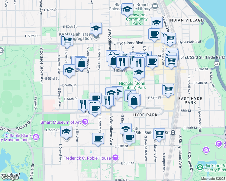 map of restaurants, bars, coffee shops, grocery stores, and more near in Chicago