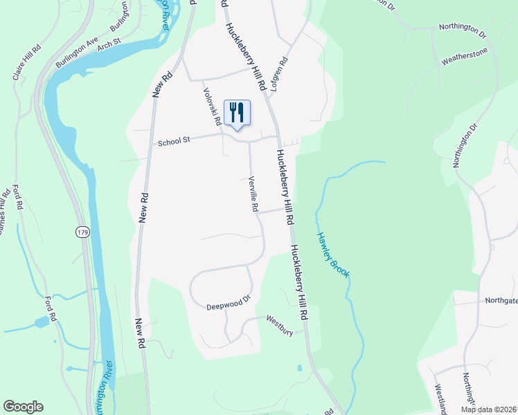 map of restaurants, bars, coffee shops, grocery stores, and more near 30 Verville Road in Avon