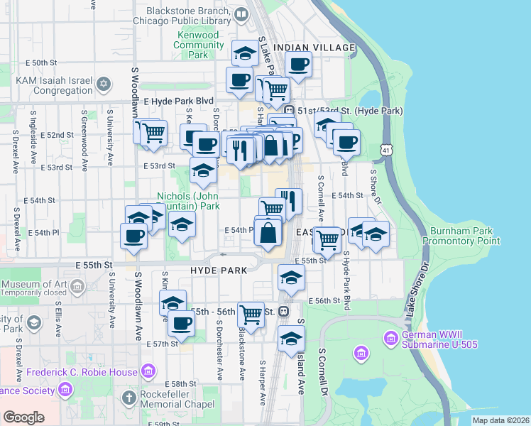 map of restaurants, bars, coffee shops, grocery stores, and more near in Chicago