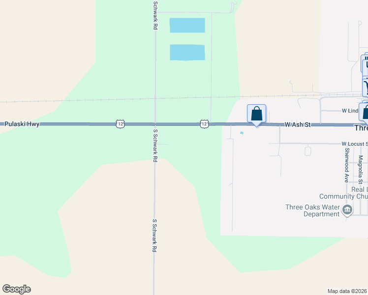 map of restaurants, bars, coffee shops, grocery stores, and more near 7206 U.S. 12 in Three Oaks