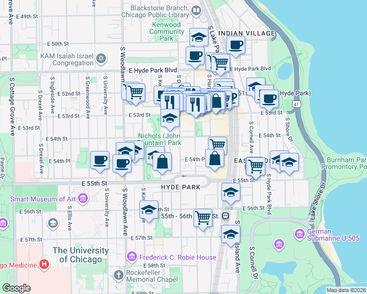 map of restaurants, bars, coffee shops, grocery stores, and more near in Chicago