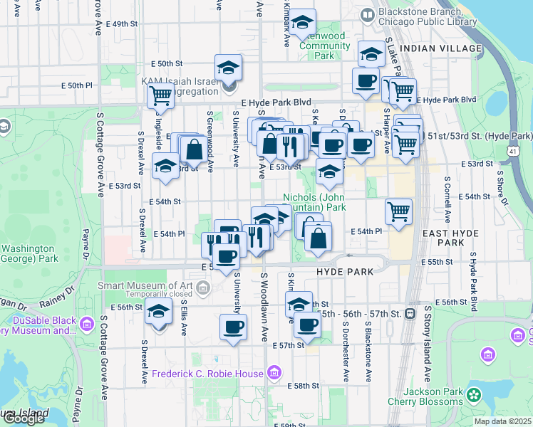 map of restaurants, bars, coffee shops, grocery stores, and more near in Chicago