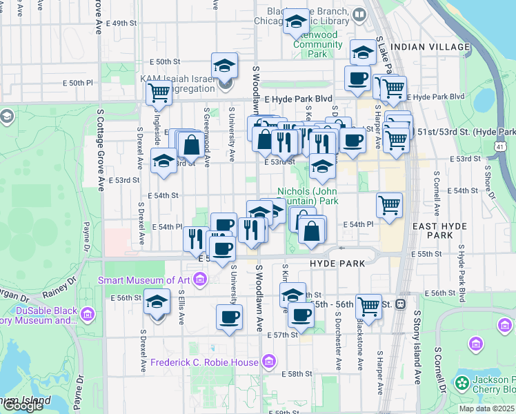 map of restaurants, bars, coffee shops, grocery stores, and more near in Chicago