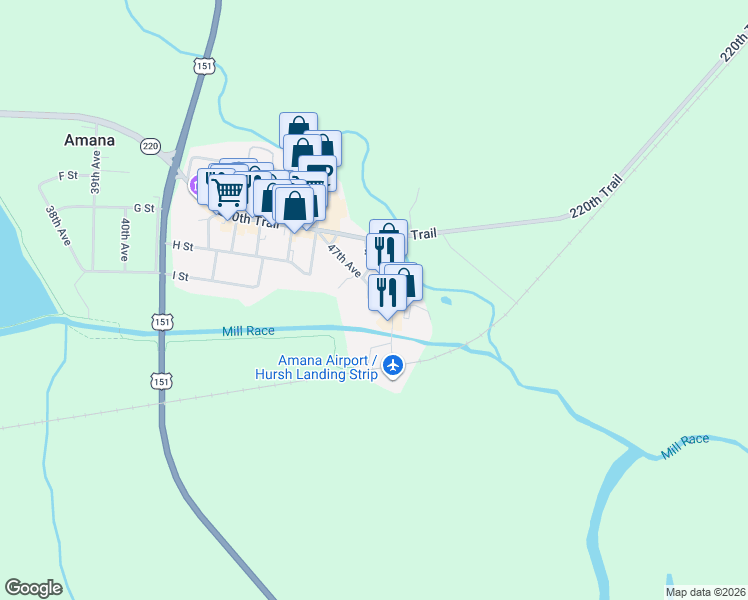map of restaurants, bars, coffee shops, grocery stores, and more near 741 47th Avenue in Amana