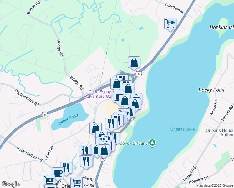 map of restaurants, bars, coffee shops, grocery stores, and more near 8 Canal Road in Orleans