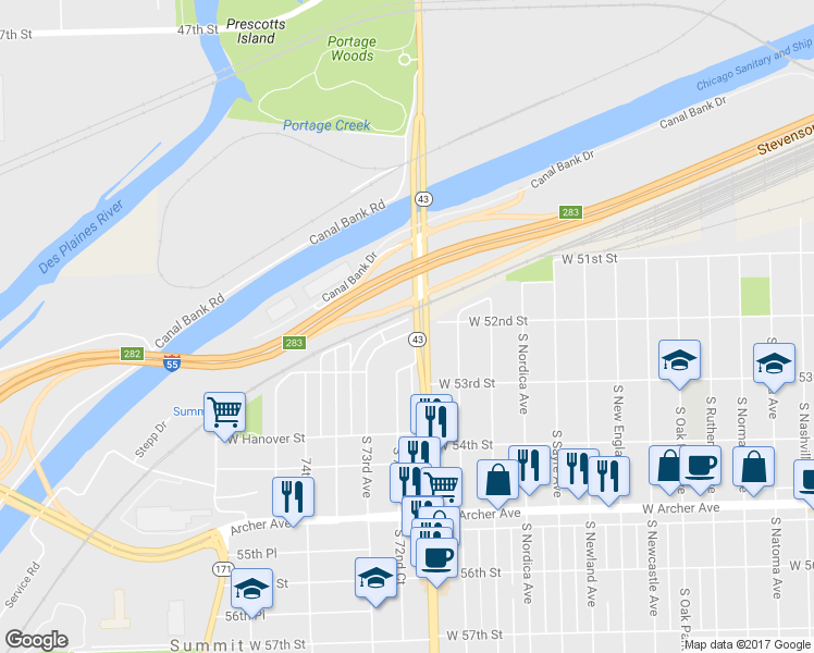 map of restaurants, bars, coffee shops, grocery stores, and more near 1204 Park Avenue in Summit