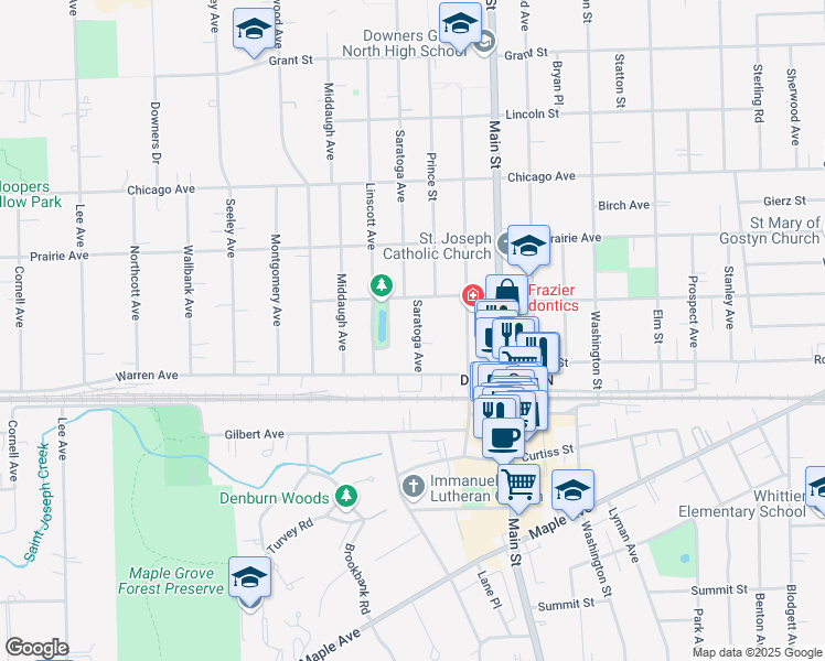 map of restaurants, bars, coffee shops, grocery stores, and more near 4922 Saratoga Avenue in Downers Grove