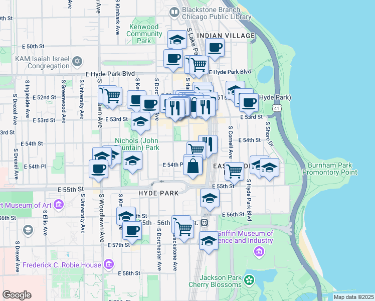 map of restaurants, bars, coffee shops, grocery stores, and more near in Chicago