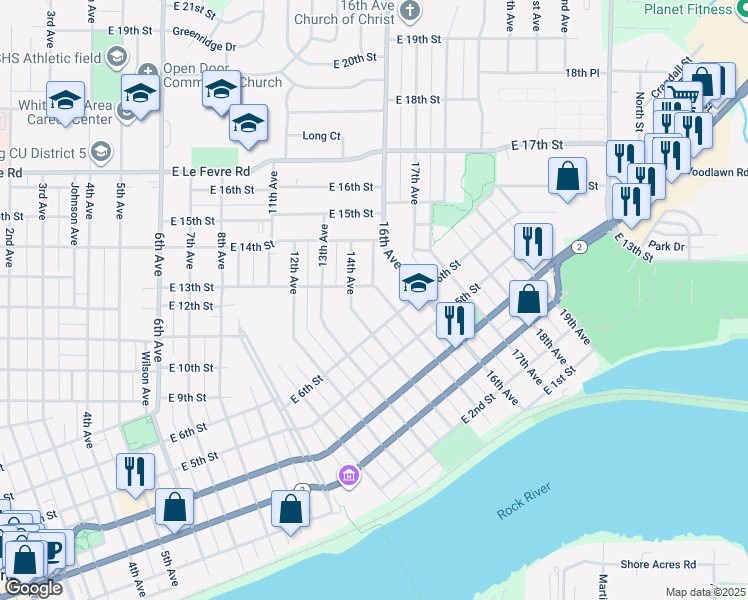 map of restaurants, bars, coffee shops, grocery stores, and more near 611 15th Avenue in Sterling