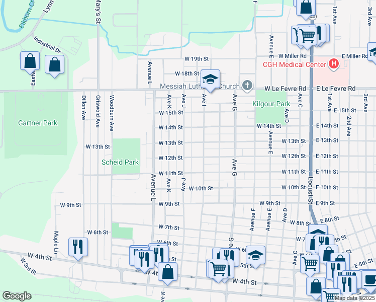 map of restaurants, bars, coffee shops, grocery stores, and more near 1206 Avenue J in Sterling