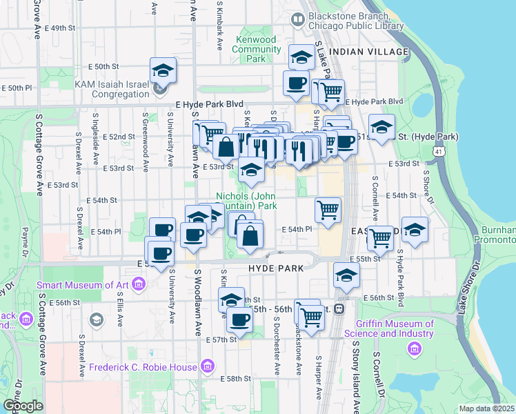 map of restaurants, bars, coffee shops, grocery stores, and more near in Chicago
