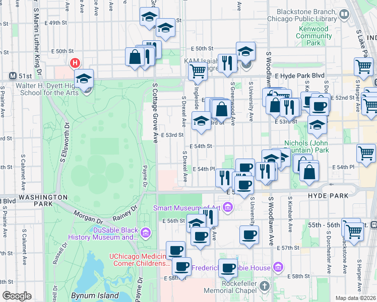 map of restaurants, bars, coffee shops, grocery stores, and more near in Chicago