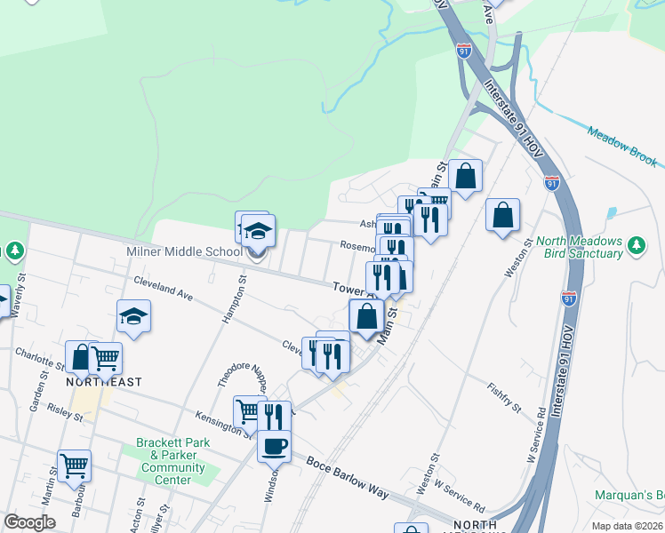 map of restaurants, bars, coffee shops, grocery stores, and more near 16 Greenwich Street in Hartford