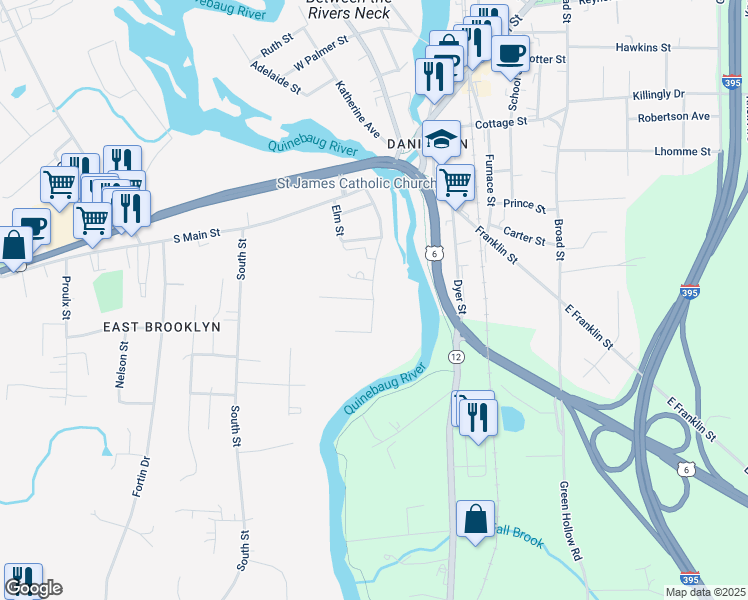 map of restaurants, bars, coffee shops, grocery stores, and more near 74 Tiffany Street in Brooklyn