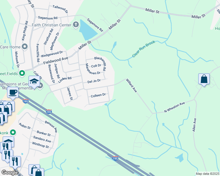 map of restaurants, bars, coffee shops, grocery stores, and more near 111 Willard Avenue in Seekonk