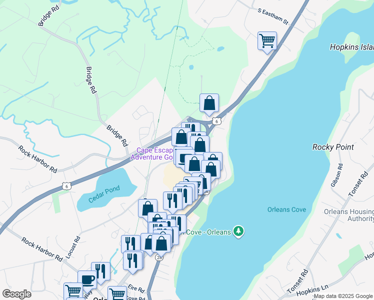 map of restaurants, bars, coffee shops, grocery stores, and more near 8 Canal Road in Orleans