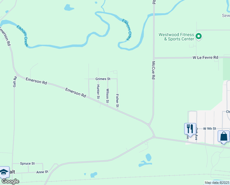 map of restaurants, bars, coffee shops, grocery stores, and more near 1305 Fisher Street in Sterling