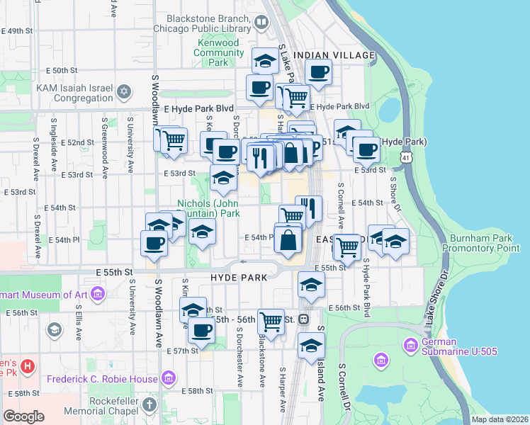map of restaurants, bars, coffee shops, grocery stores, and more near in Chicago