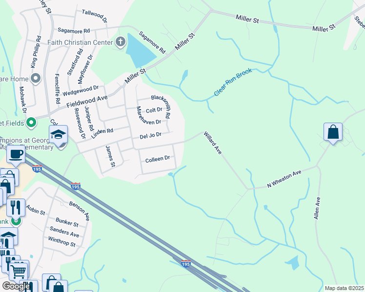 map of restaurants, bars, coffee shops, grocery stores, and more near 111 Willard Ave in Seekonk