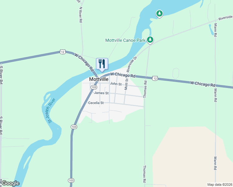 map of restaurants, bars, coffee shops, grocery stores, and more near 10311 James Street in White Pigeon