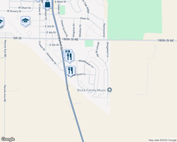 map of restaurants, bars, coffee shops, grocery stores, and more near 206 Prairie Rose Lane in Solon