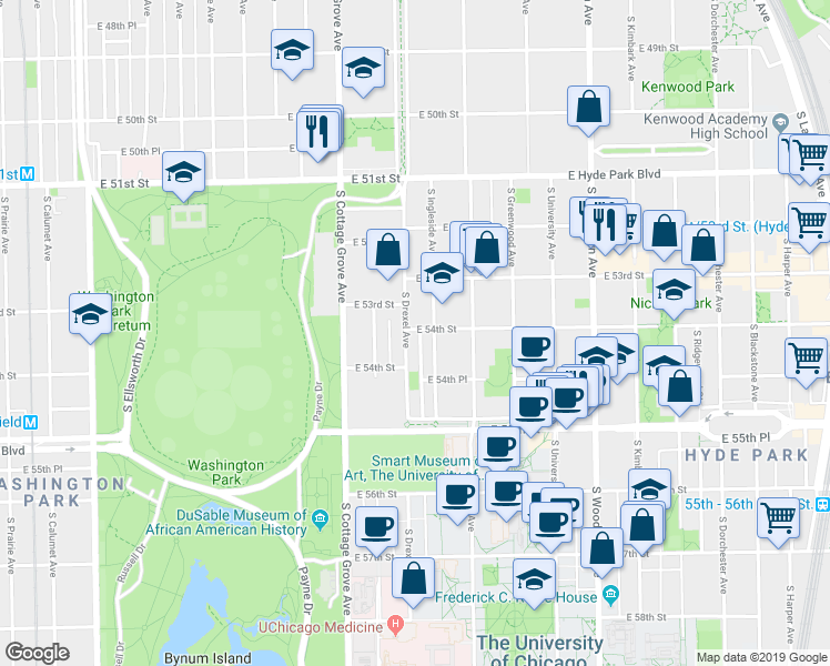 map of restaurants, bars, coffee shops, grocery stores, and more near in Chicago