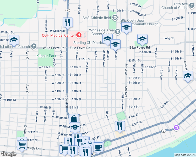 map of restaurants, bars, coffee shops, grocery stores, and more near 1204 3rd Avenue in Sterling