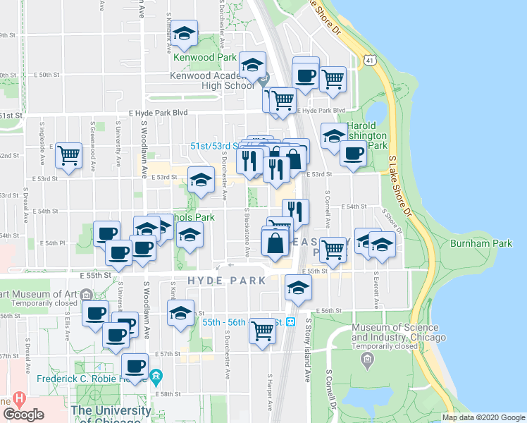 map of restaurants, bars, coffee shops, grocery stores, and more near in Chicago