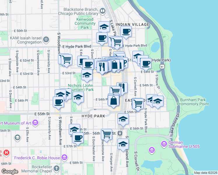map of restaurants, bars, coffee shops, grocery stores, and more near in Chicago